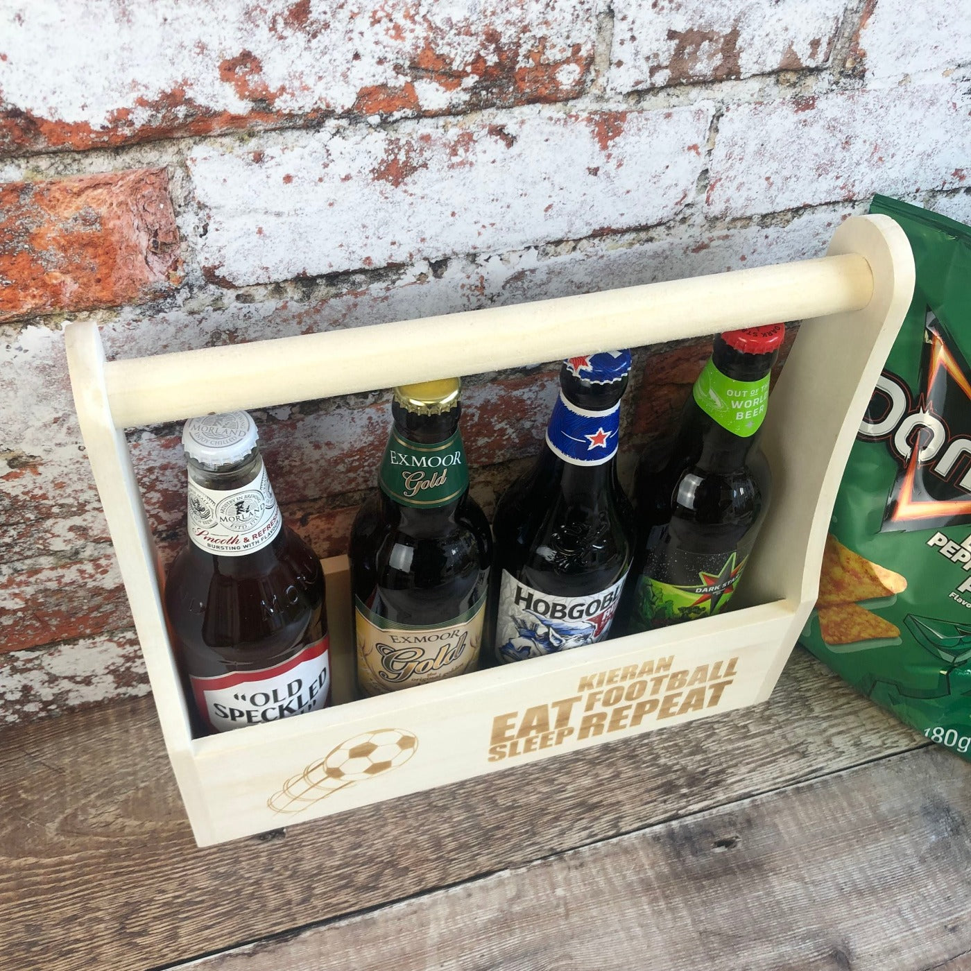 Personalised Wooden Beer Carrier - Eat, Sleep, Beer, Repeat
