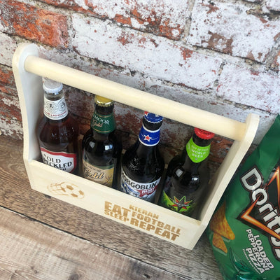 Personalised Wooden Beer Carrier - Eat, Sleep, Beer, Repeat