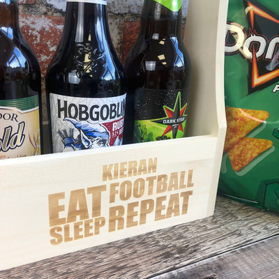 Personalised Wooden Beer Carrier - Eat, Sleep, Beer, Repeat