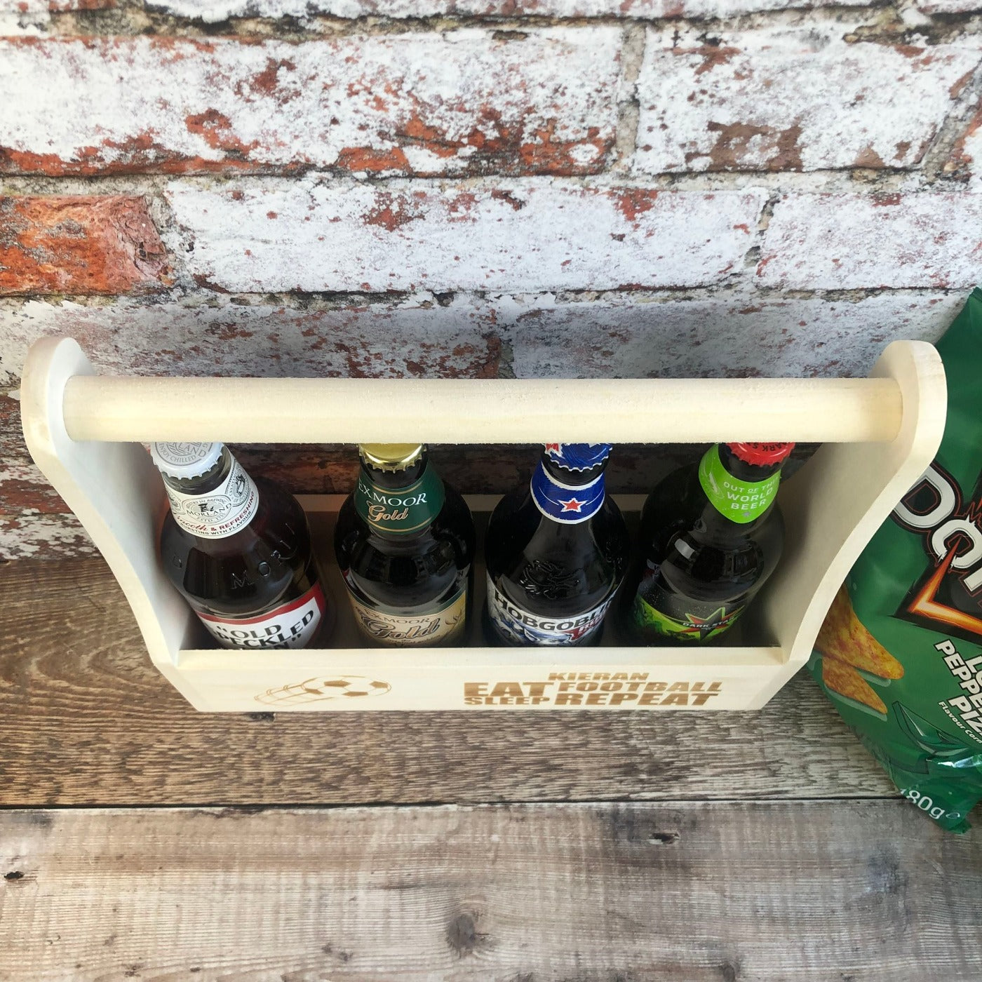 Personalised Wooden Beer Carrier - Eat, Sleep, Beer, Repeat