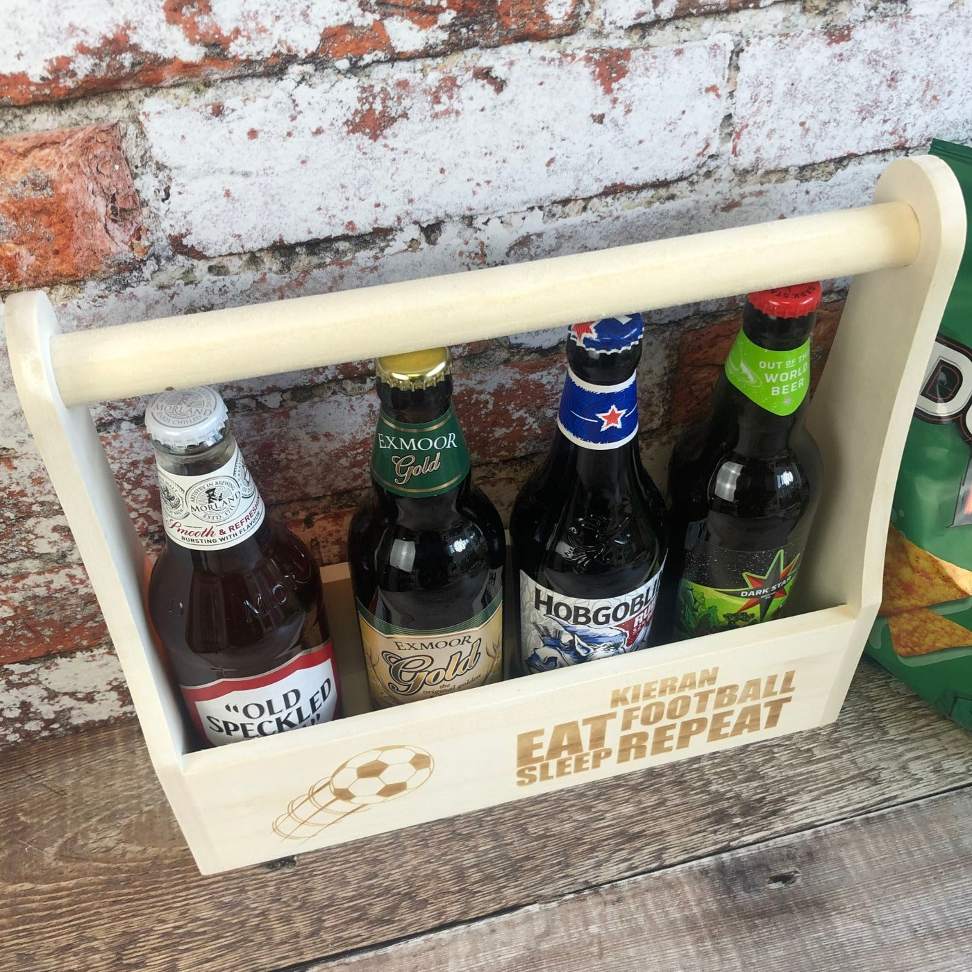 Personalised Wooden Beer Carrier - Eat, Sleep, Beer, Repeat