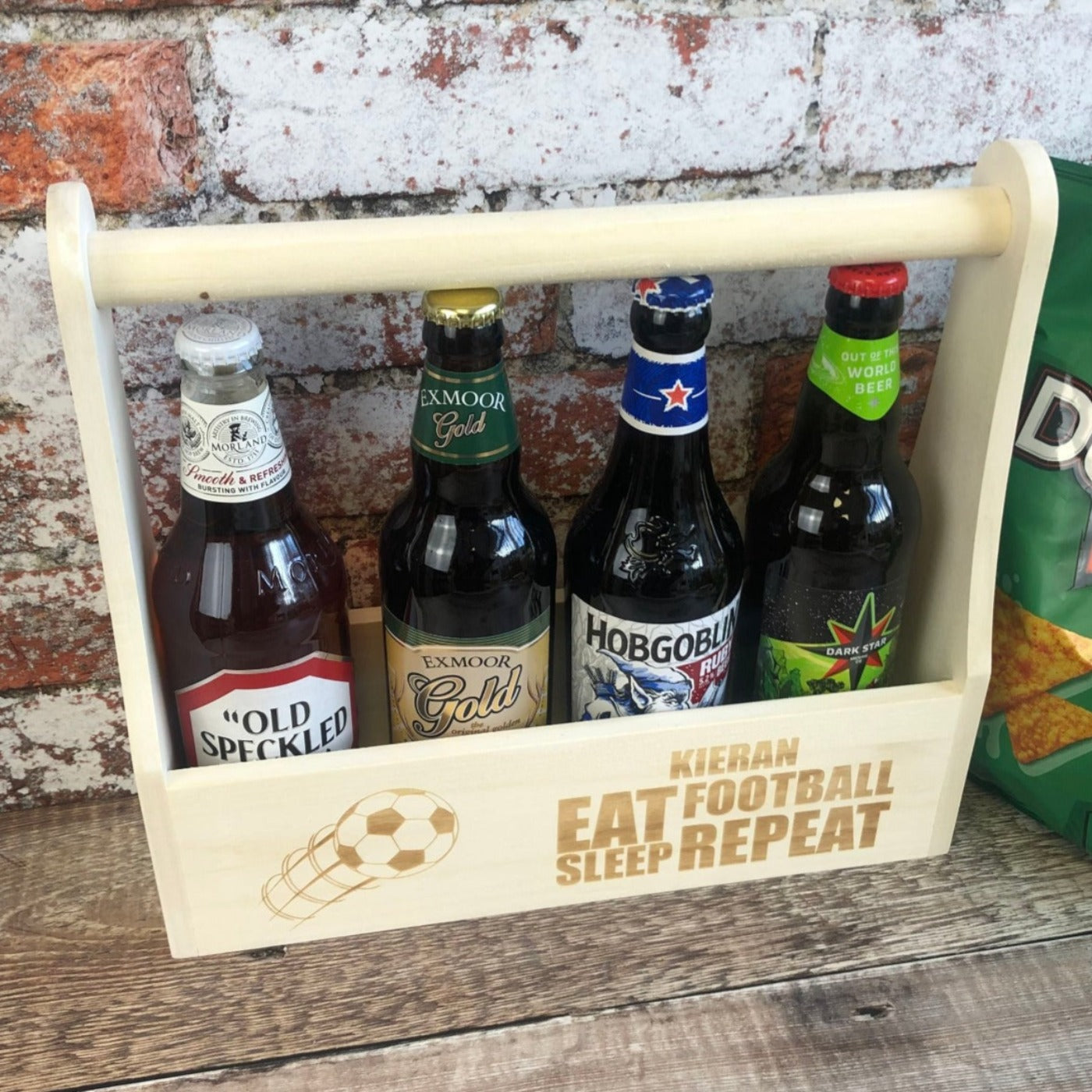 Personalised Wooden Beer Carrier - Eat, Sleep, Beer, Repeat