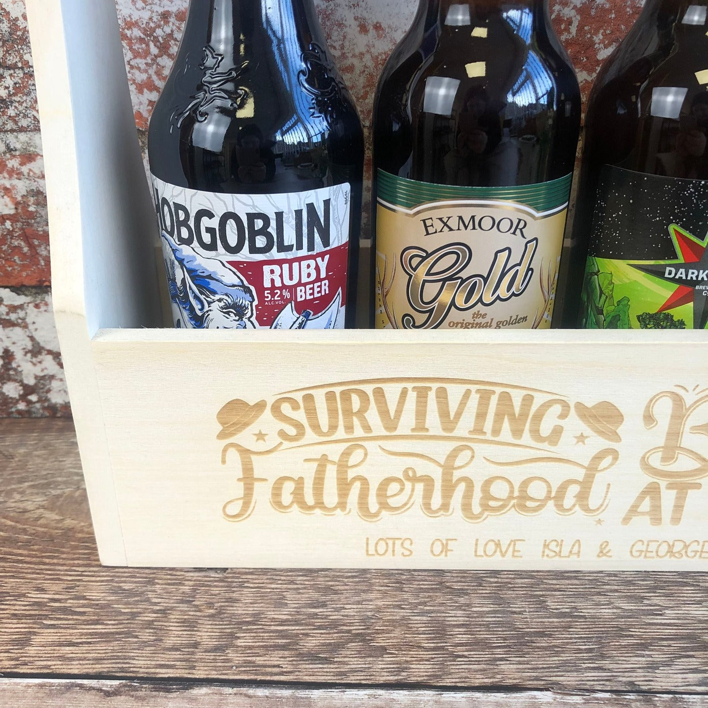 Personalised Wooden Beer Carrier - Surviving Fatherhood One Beer at a Time