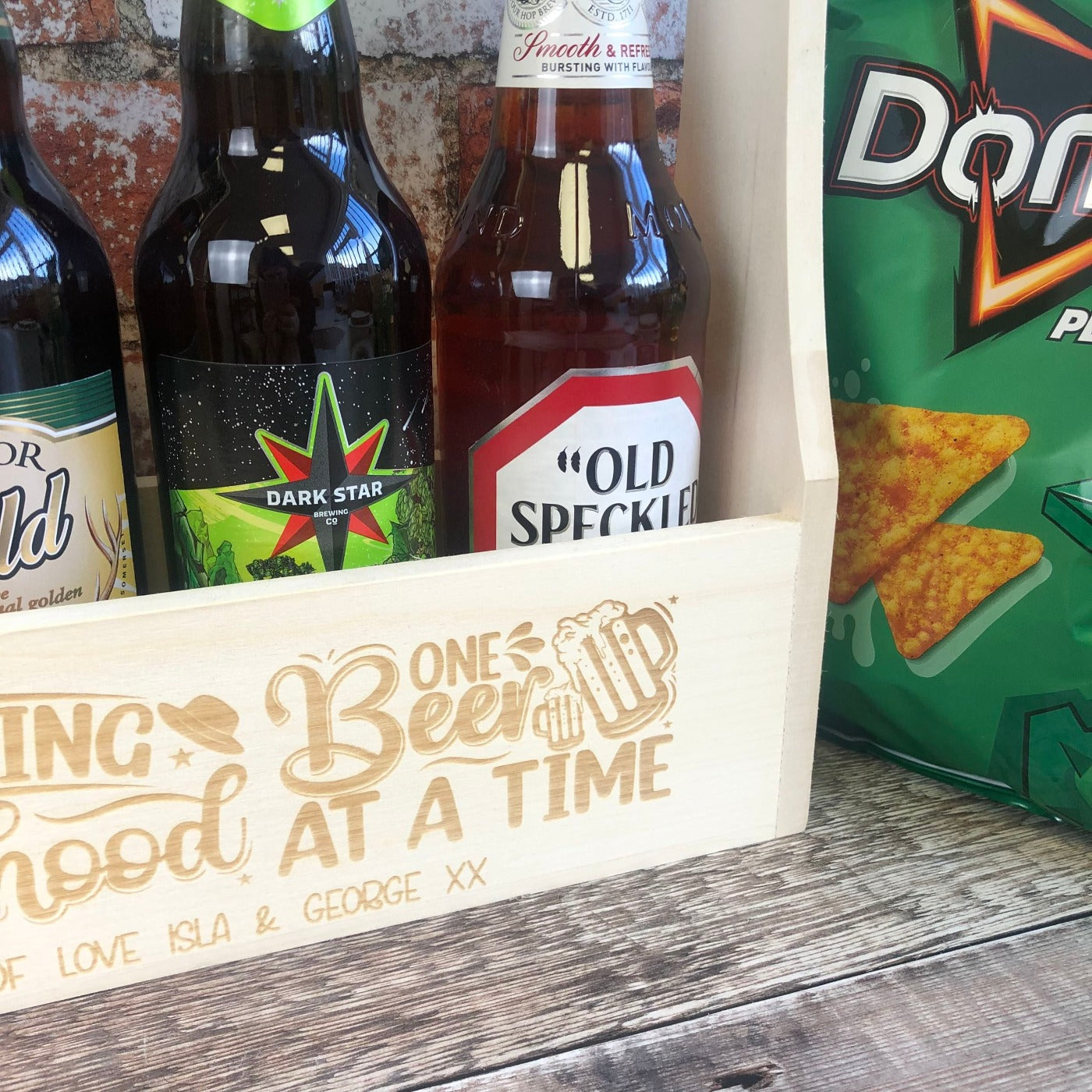Personalised Wooden Beer Carrier - Surviving Fatherhood One Beer at a Time