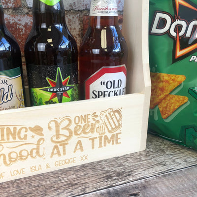 Personalised Wooden Beer Carrier - Surviving Fatherhood One Beer at a Time