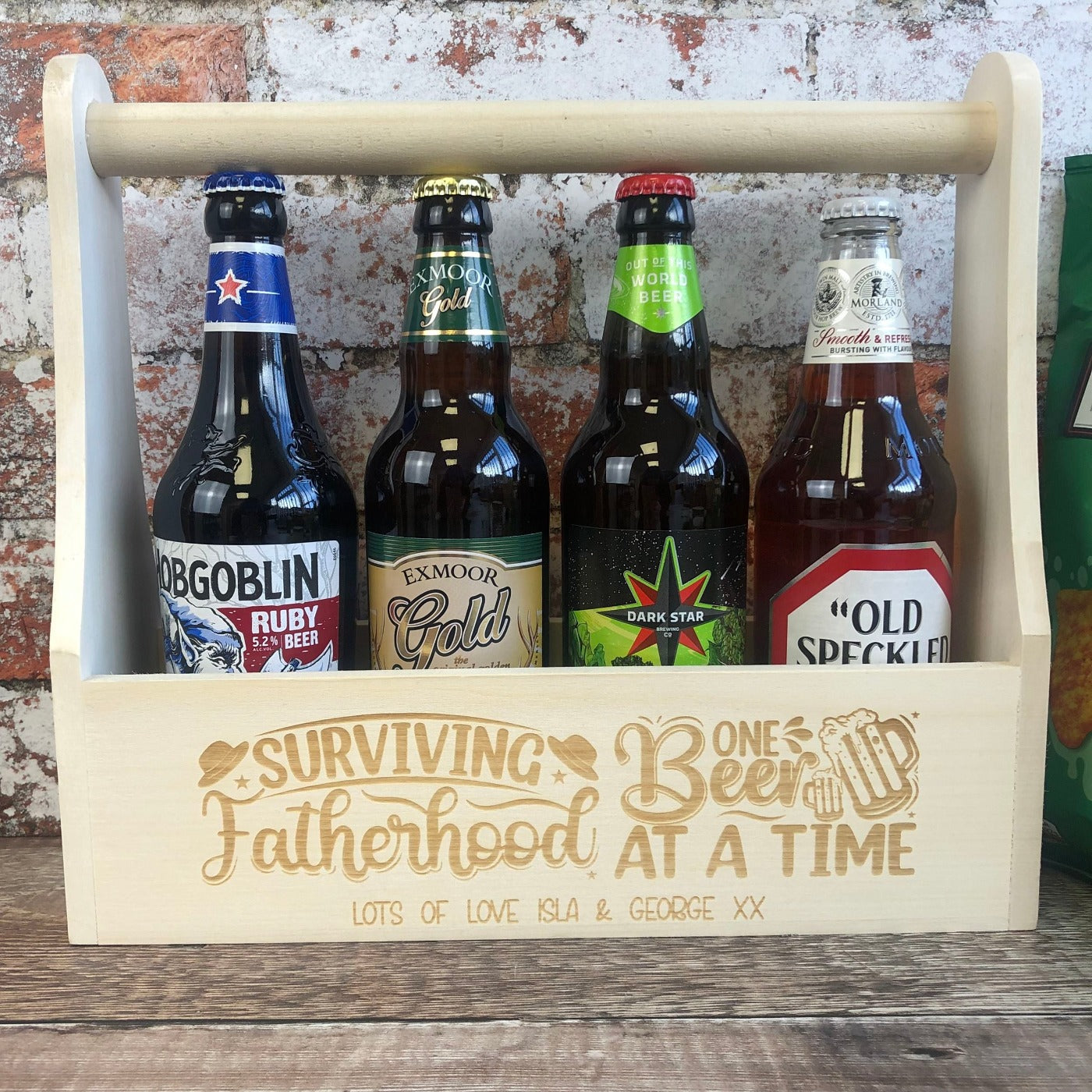 Personalised Wooden Beer Carrier - Surviving Fatherhood One Beer at a Time