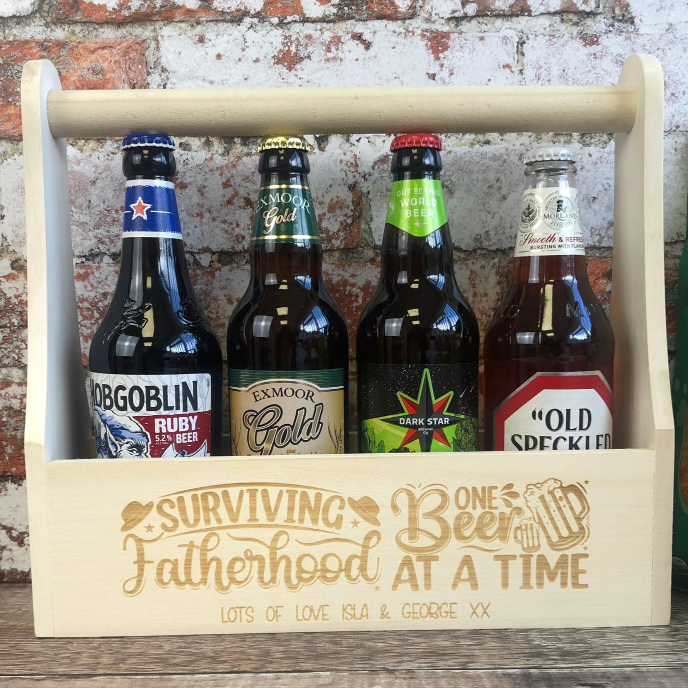 Personalised Wooden Beer Carrier - Surviving Fatherhood One Beer at a Time