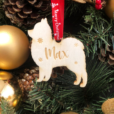 Personalised Wooden Dog Christmas Bauble -  20+ Breeds Laser Engraved with Name
