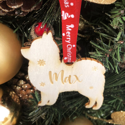 Personalised Wooden Dog Christmas Bauble -  20+ Breeds Laser Engraved with Name