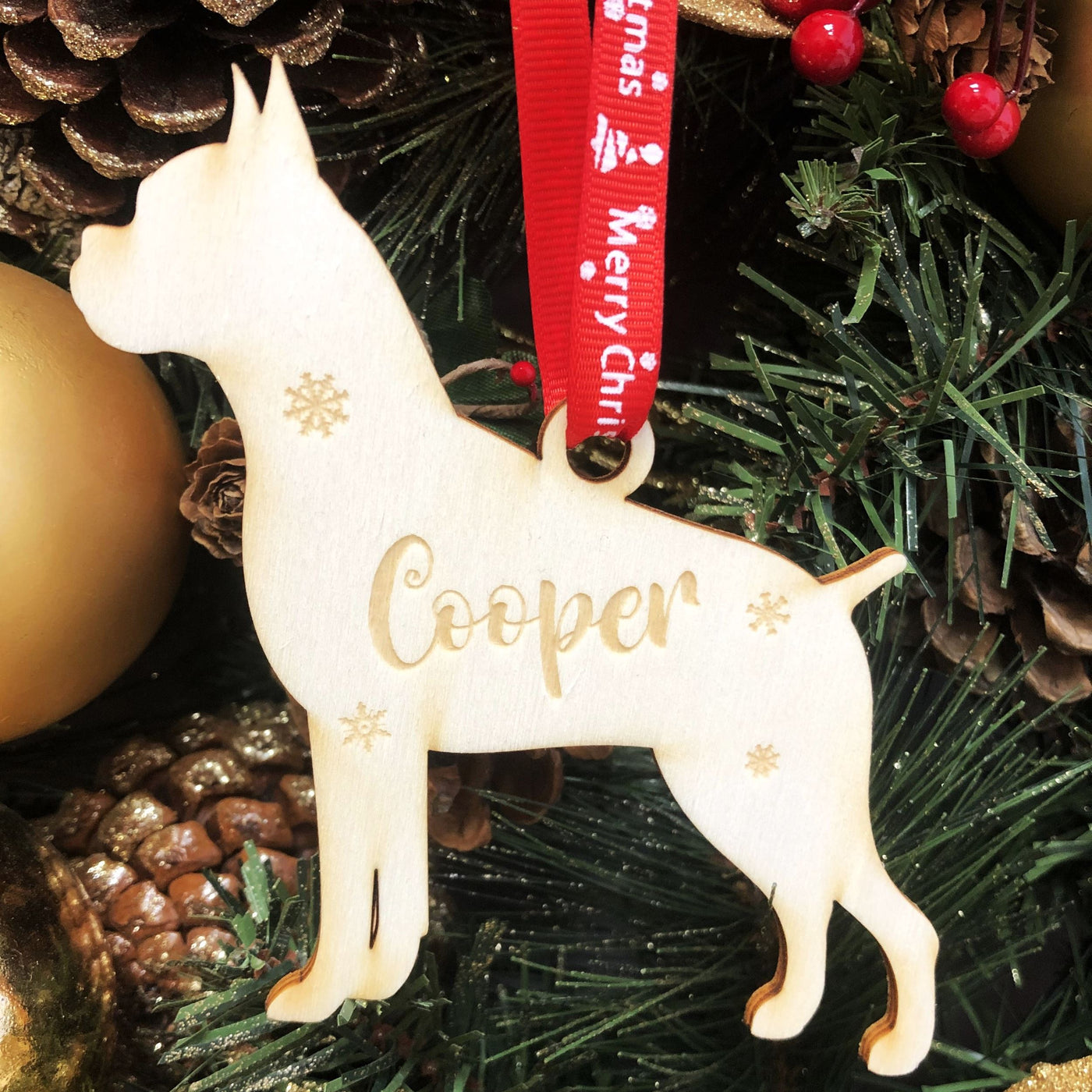 Personalised Wooden Dog Christmas Bauble -  20+ Breeds Laser Engraved with Name