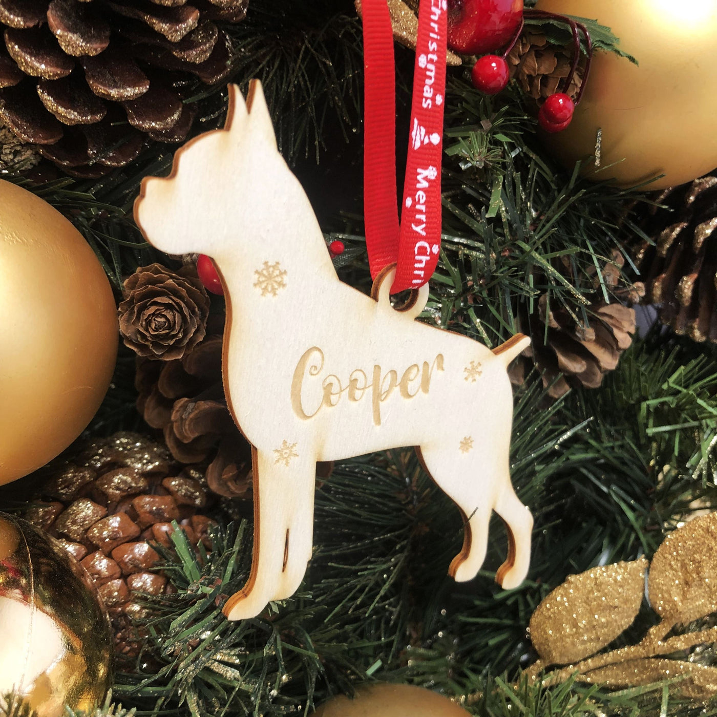 Personalised Wooden Dog Christmas Bauble -  20+ Breeds Laser Engraved with Name