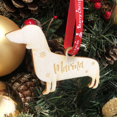 Personalised Wooden Dog Christmas Bauble -  20+ Breeds Laser Engraved with Name