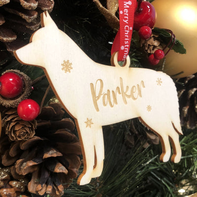 Personalised Wooden Dog Christmas Bauble -  20+ Breeds Laser Engraved with Name
