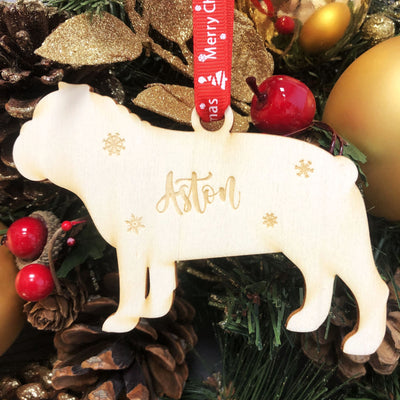 Personalised Wooden Dog Christmas Bauble -  20+ Breeds Laser Engraved with Name
