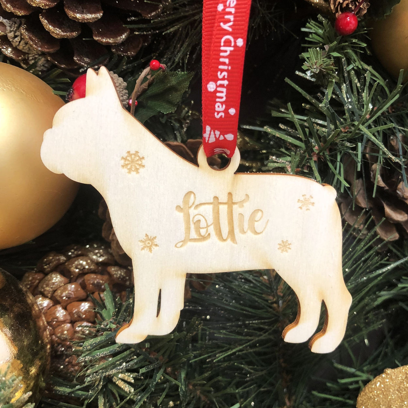 Personalised Wooden Dog Christmas Bauble -  20+ Breeds Laser Engraved with Name