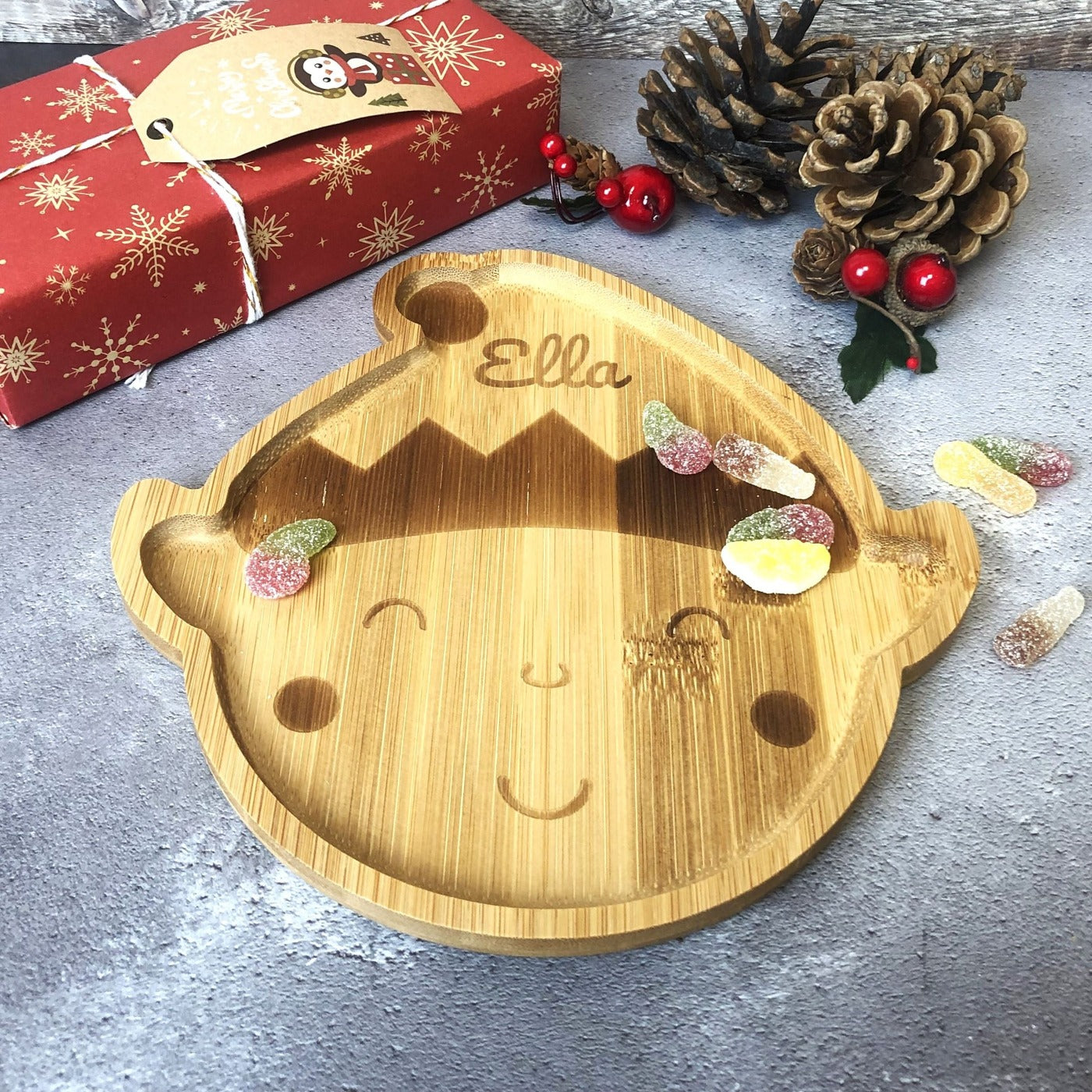 Personalised Bamboo Christmas Plate for Children - Elf