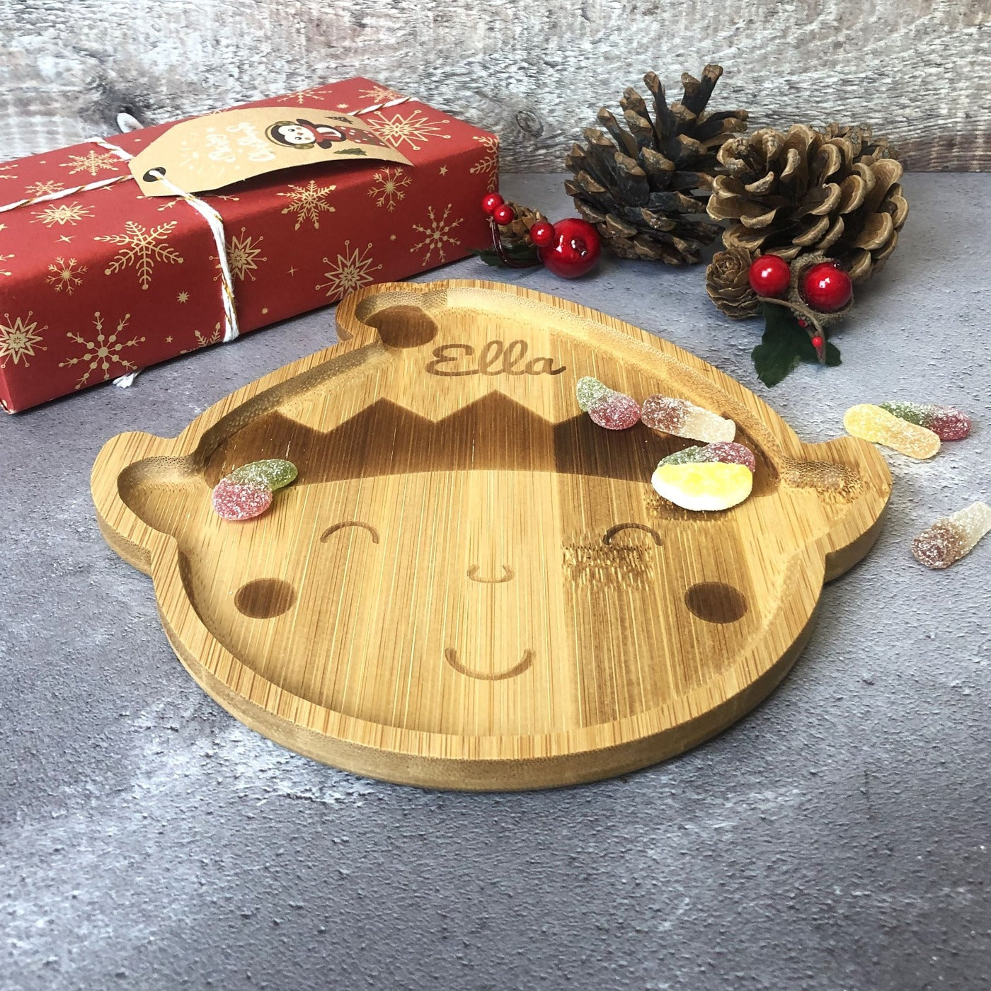 Personalised Bamboo Christmas Plate for Children - Elf