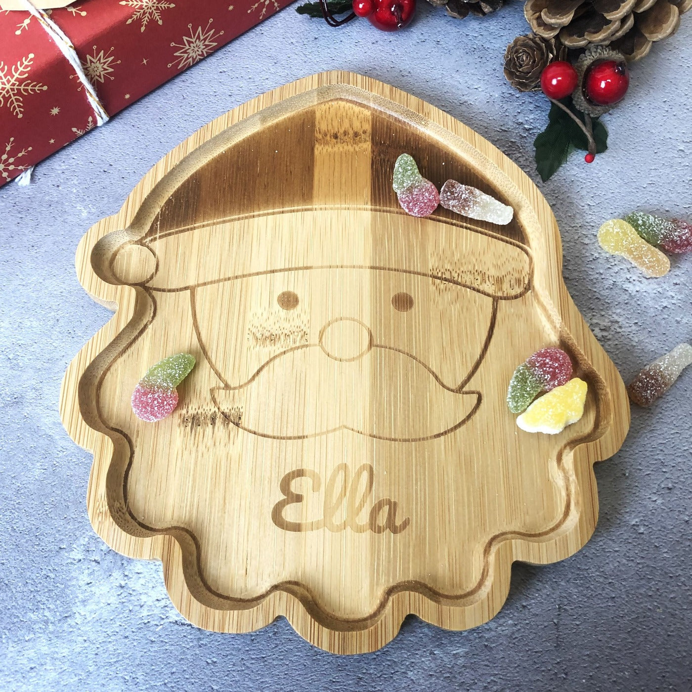 Personalised Bamboo Christmas Plate for Children - Santa Claus