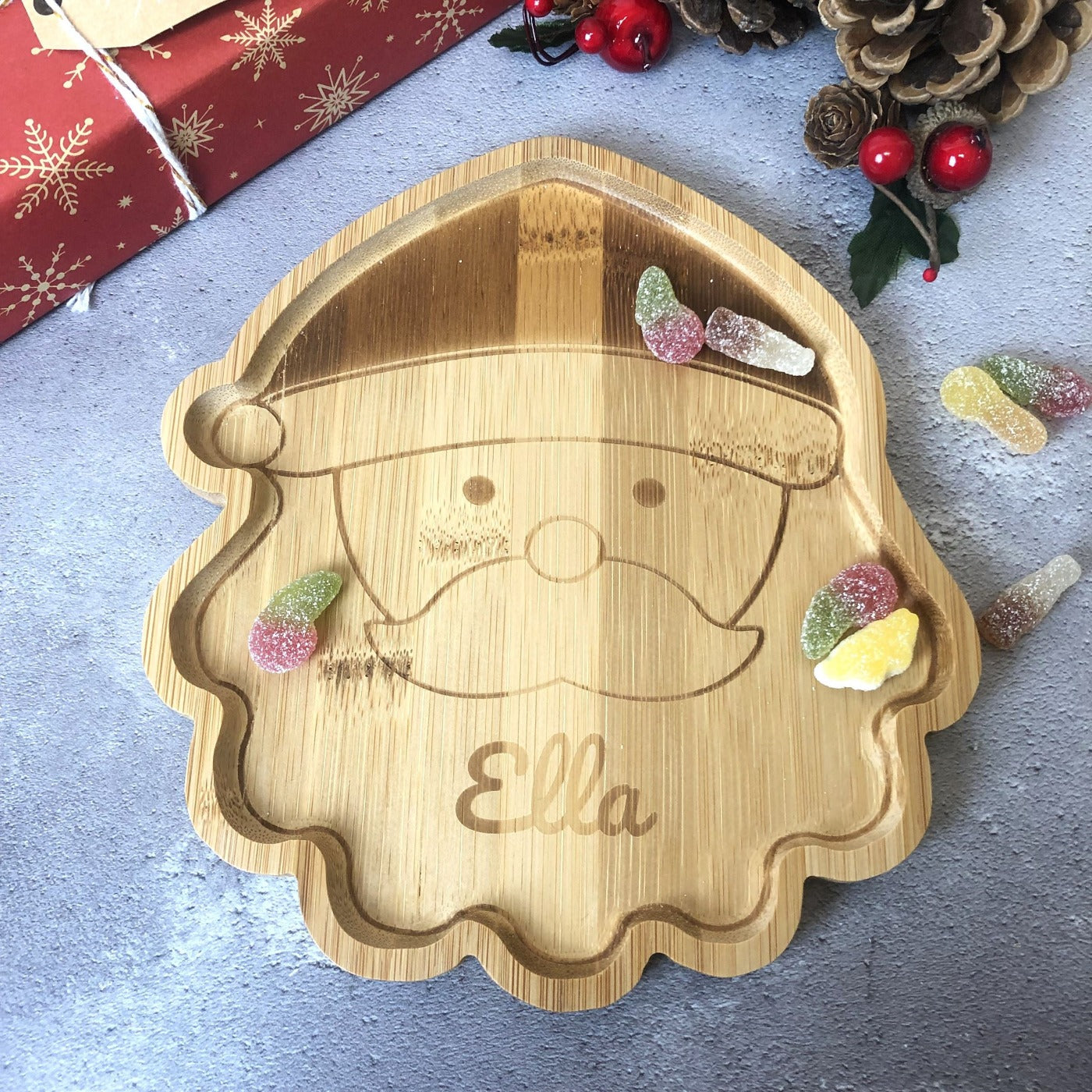 Personalised Bamboo Christmas Plate for Children - Santa Claus