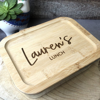 Personalised Glass Lunch Box with Solid Bamboo Lid - Any Name