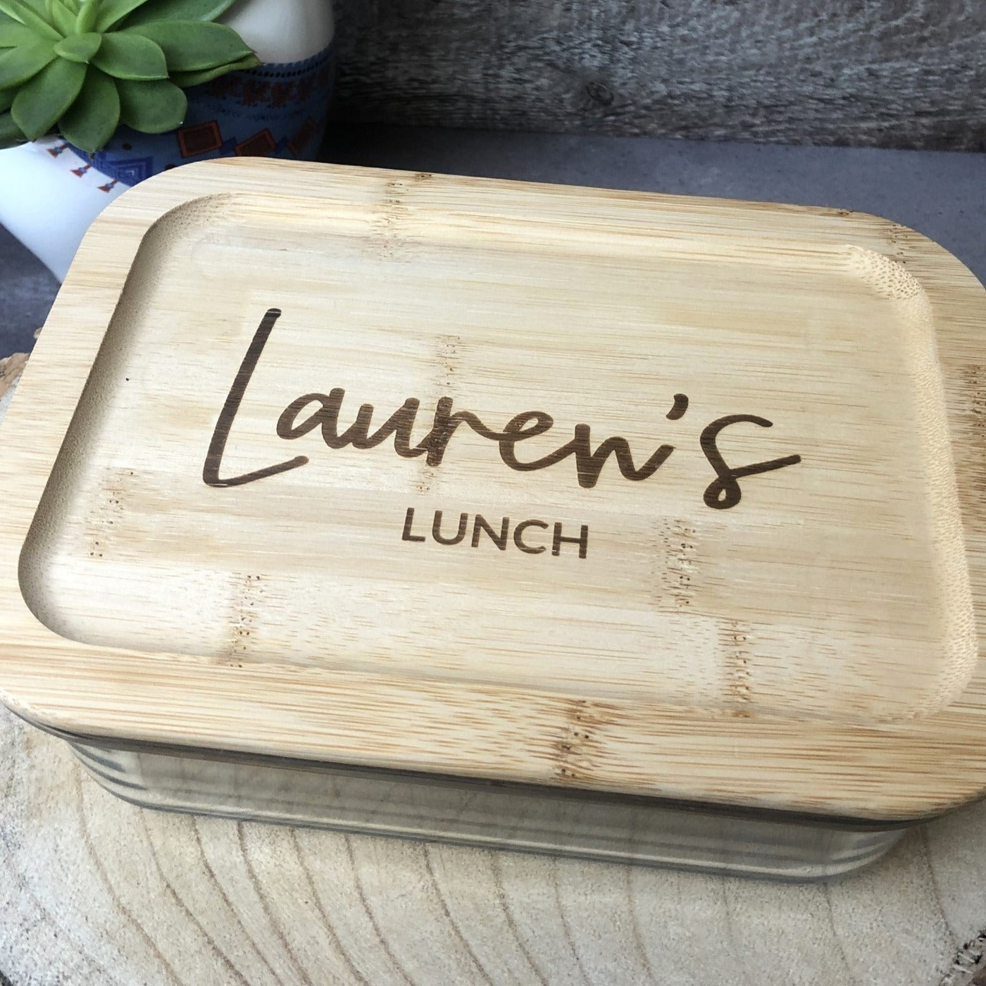 Personalised Glass Lunch Box with Solid Bamboo Lid - Any Name