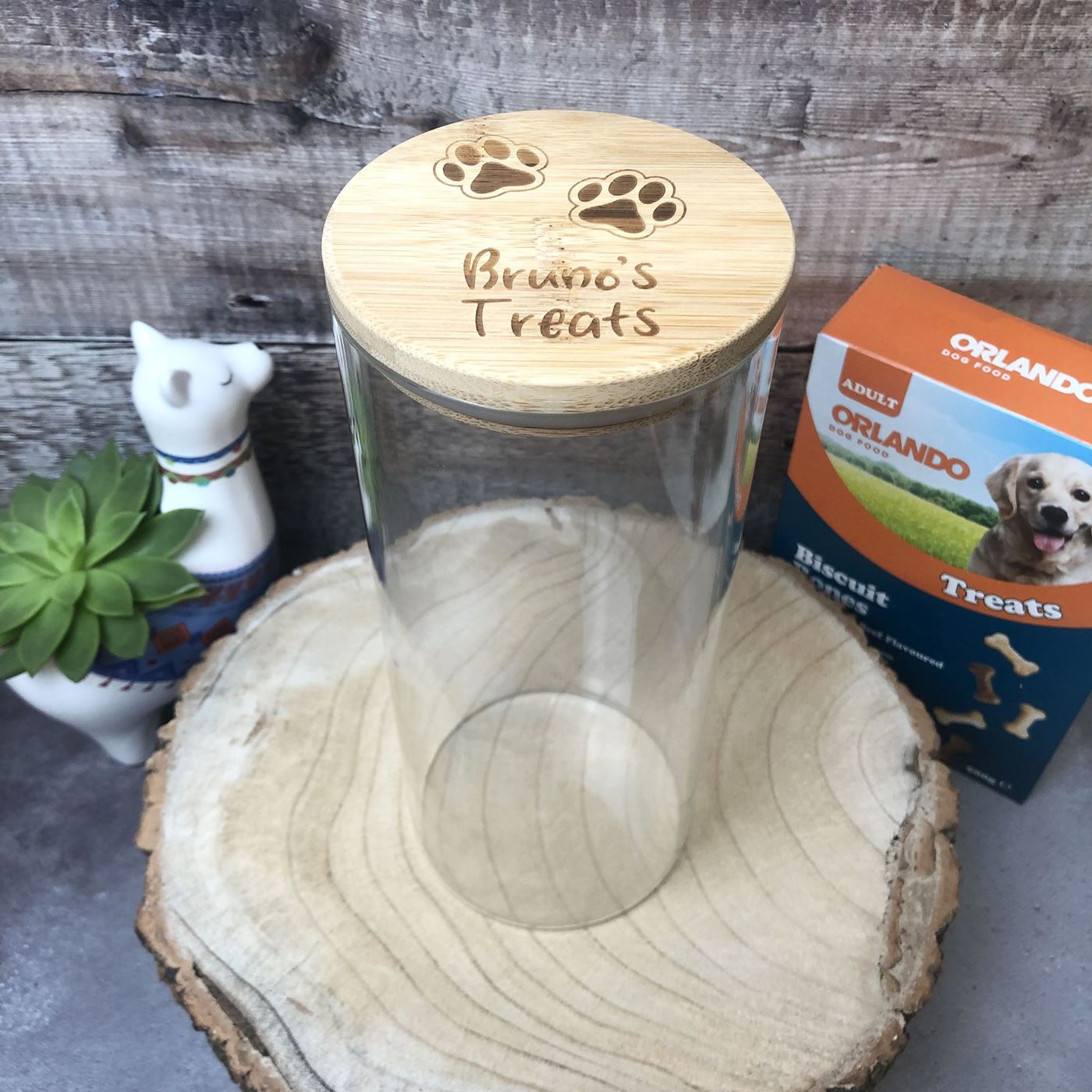 Personalised Glass Dog Treat Jar with Bamboo Lid | Paws