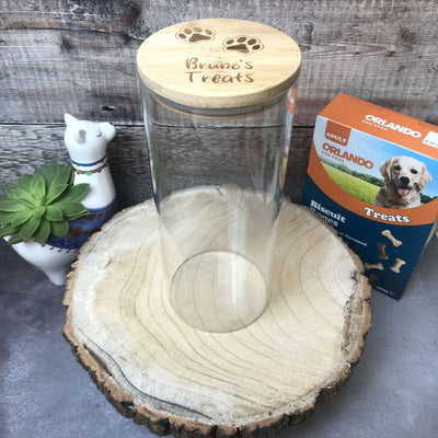 Personalised Glass Dog Treat Jar with Bamboo Lid | Paws