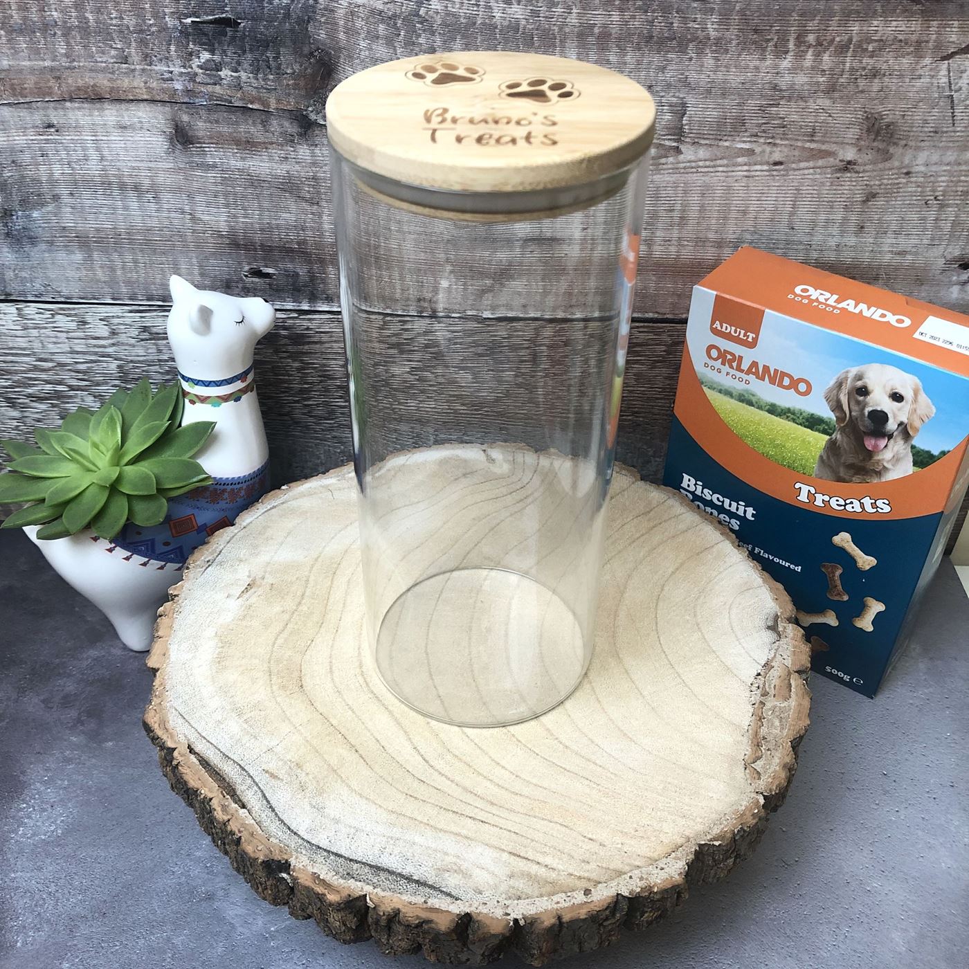 Personalised Glass Dog Treat Jar with Bamboo Lid | Paws