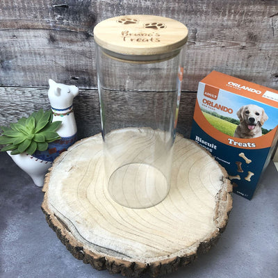Personalised Glass Dog Treat Jar with Bamboo Lid | Paws