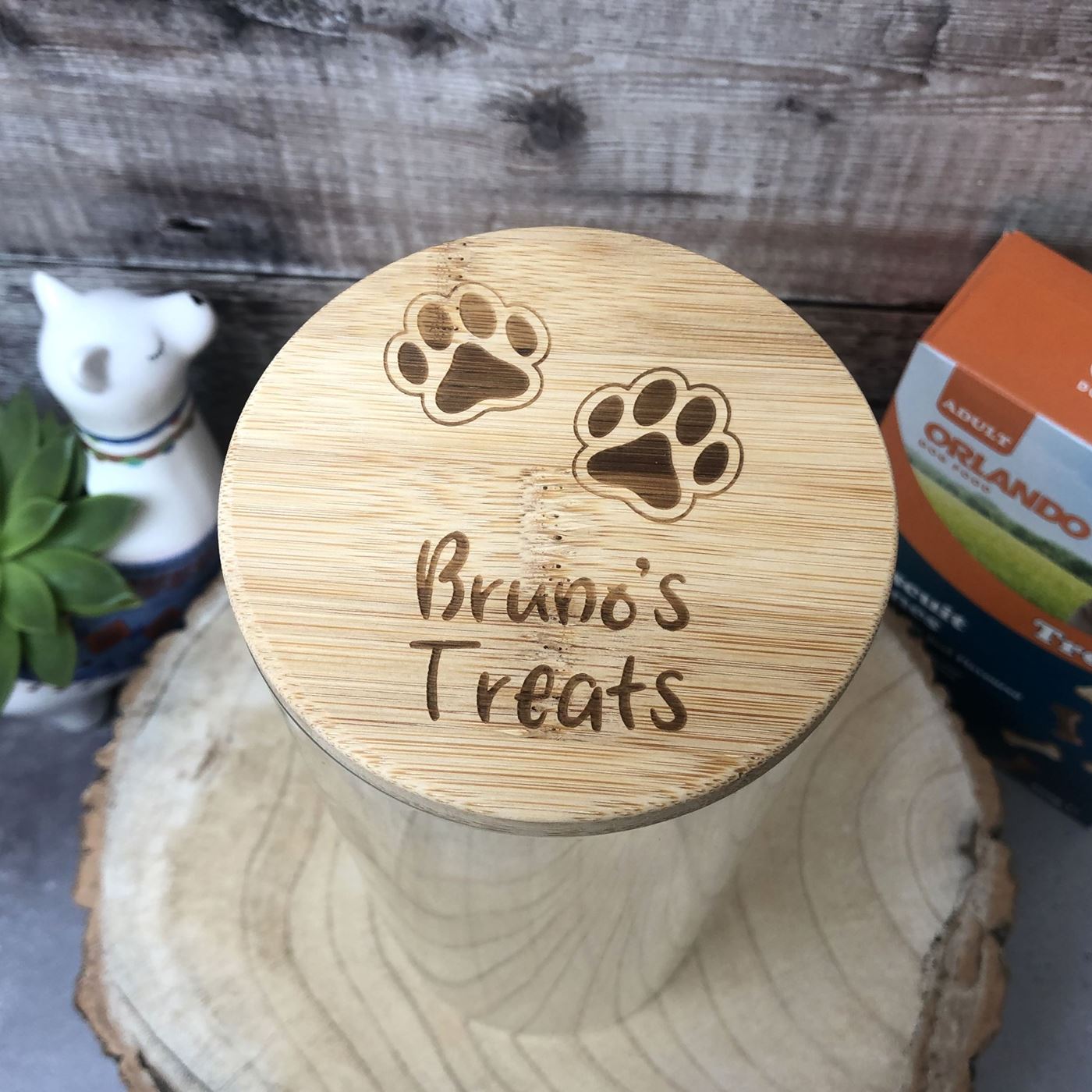 Personalised Glass Dog Treat Jar with Bamboo Lid | Paws
