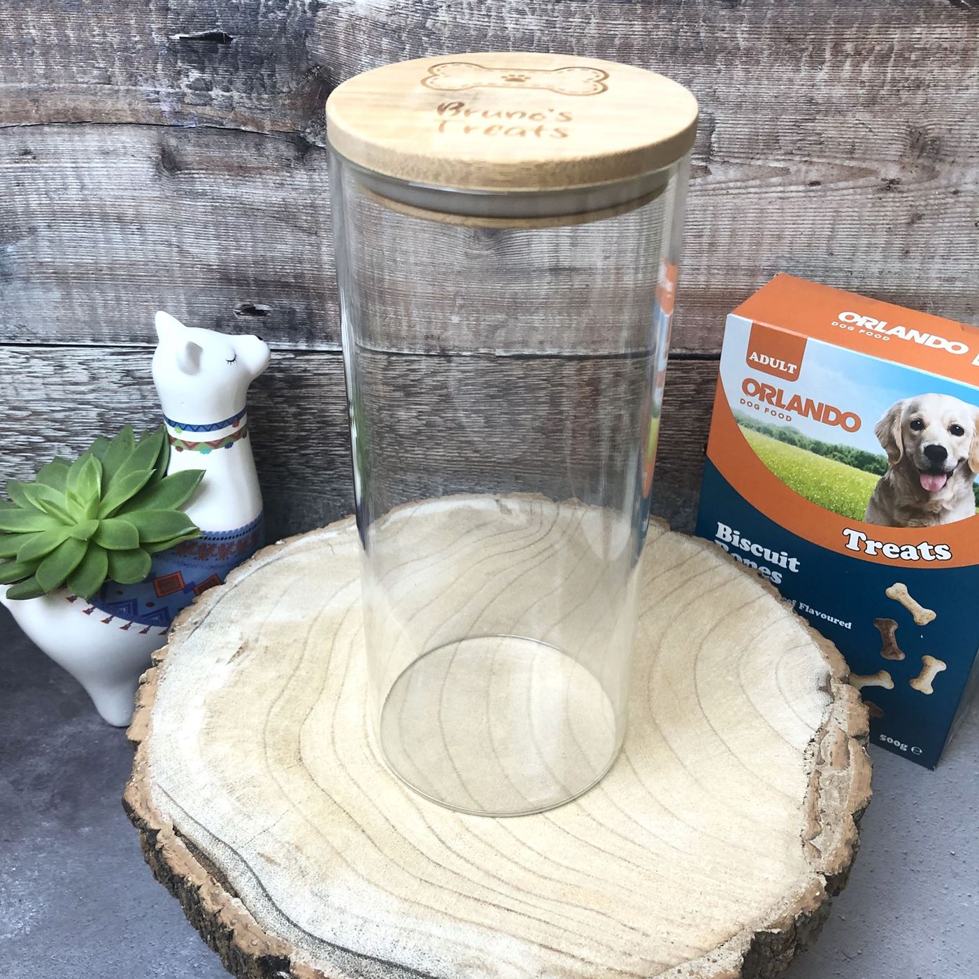 Personalised Glass Dog Treat Storage Jar with Bamboo Lid | Bone