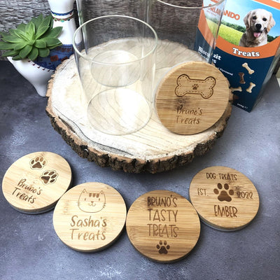 Personalised Glass Dog Treat Jar with Bamboo Lid | Paws