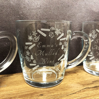 Personalised Glass Christmas Mug - Festive Wreath