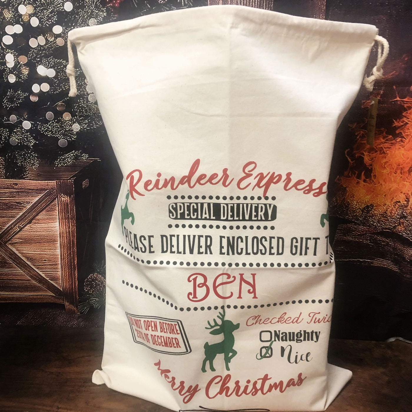 Personalised Festive Christmas Sack - Santa or Reindeer