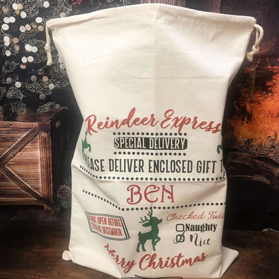 Personalised Festive Christmas Sack - Santa or Reindeer