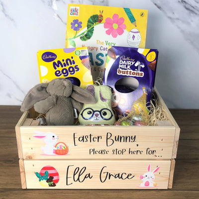 Personalised Solid Pine Flat Pack Slatted Crate - Easter Bunny