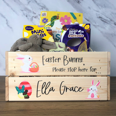 Personalised Solid Pine Flat Pack Slatted Crate - Easter Bunny