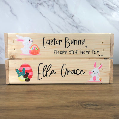 Personalised Solid Pine Flat Pack Slatted Crate - Easter Bunny