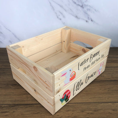 Personalised Solid Pine Flat Pack Slatted Crate - Easter Bunny