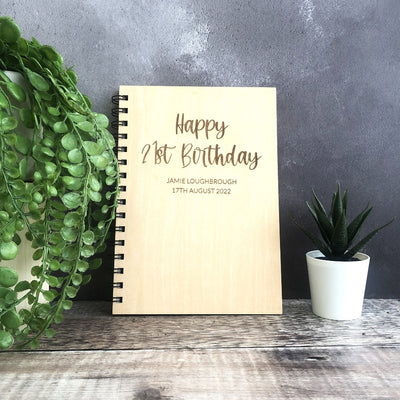 Personalised Birthday A5 Wood Cover Spiral Bound Plain Notepad
