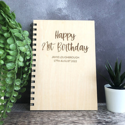 Personalised Birthday A5 Wood Cover Spiral Bound Plain Notepad
