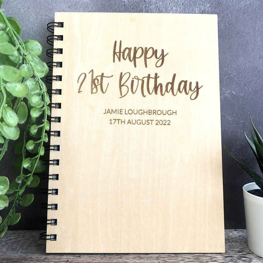 Personalised Birthday A5 Wood Cover Spiral Bound Plain Notepad