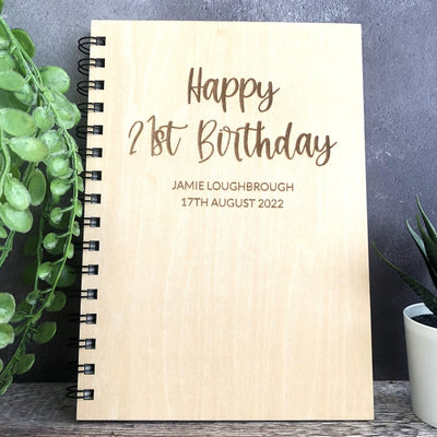 Personalised Birthday A5 Wood Cover Spiral Bound Plain Notepad