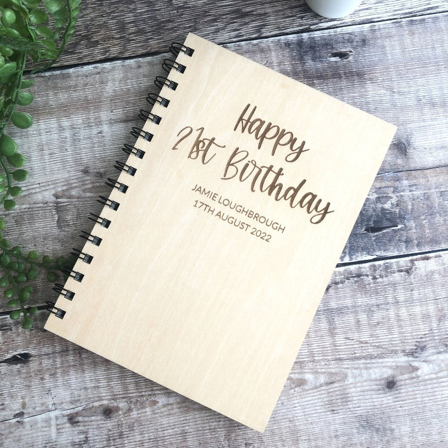 Personalised Birthday A5 Wood Cover Spiral Bound Plain Notepad