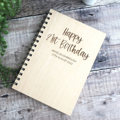Personalised Birthday A5 Wood Cover Spiral Bound Plain Notepad