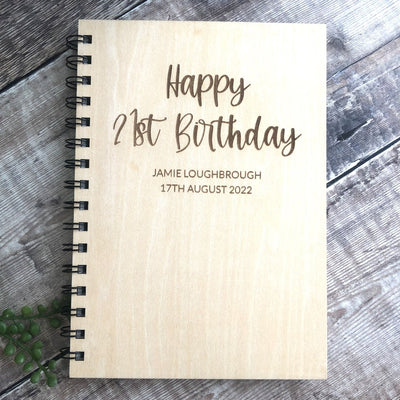 Personalised Birthday A5 Wood Cover Spiral Bound Plain Notepad