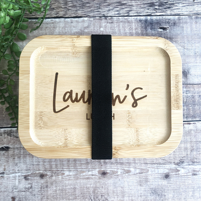 Personalised Glass Lunch Box with Solid Bamboo Lid - Any Name