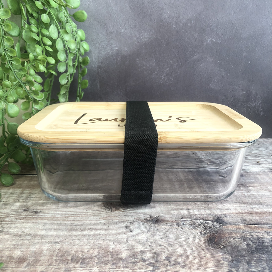 Personalised Glass Lunch Box with Solid Bamboo Lid - Any Name