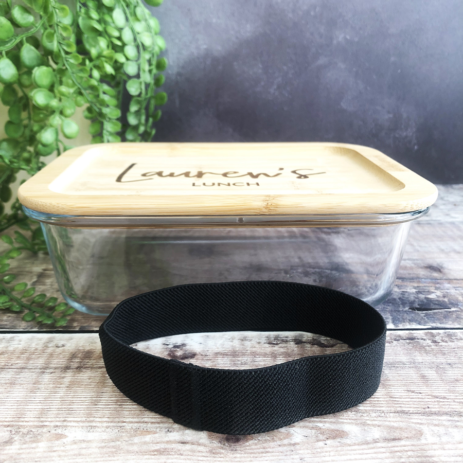 Personalised Glass Lunch Box with Solid Bamboo Lid - Any Name