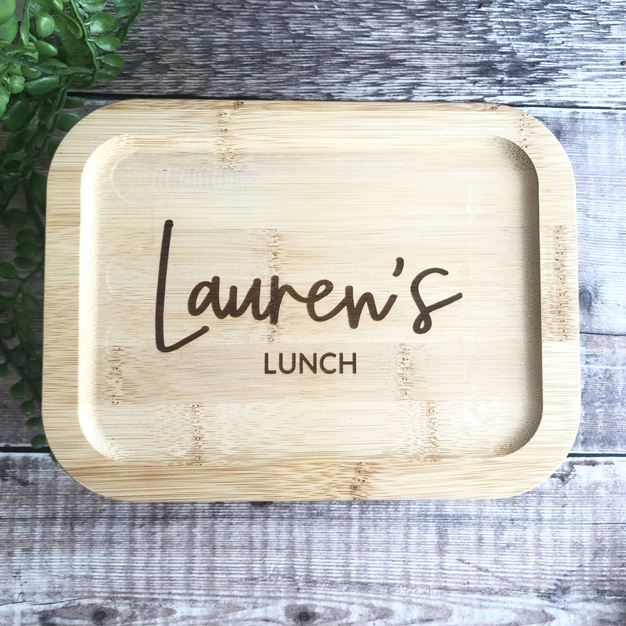 Personalised Glass Lunch Box with Solid Bamboo Lid - Any Name